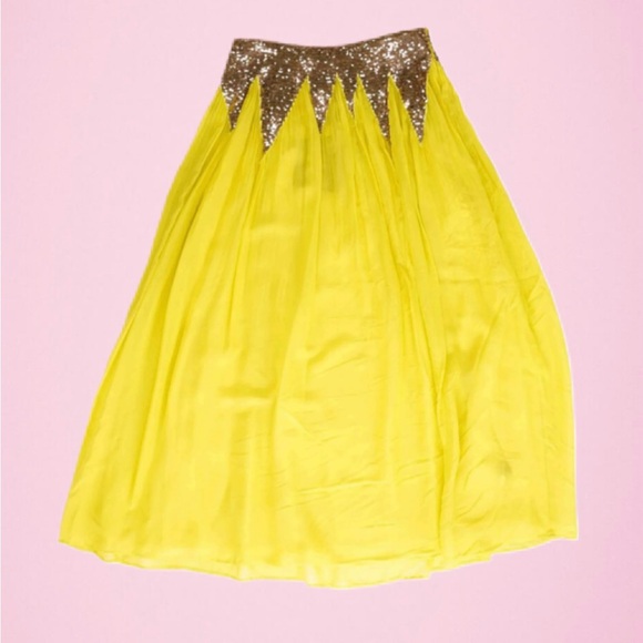 Yellow Cynthia Rowley Silk Peasant SKIRT ONLY w/ Copper Colored Sequins, NWT Sz0 - Picture 2 of 11